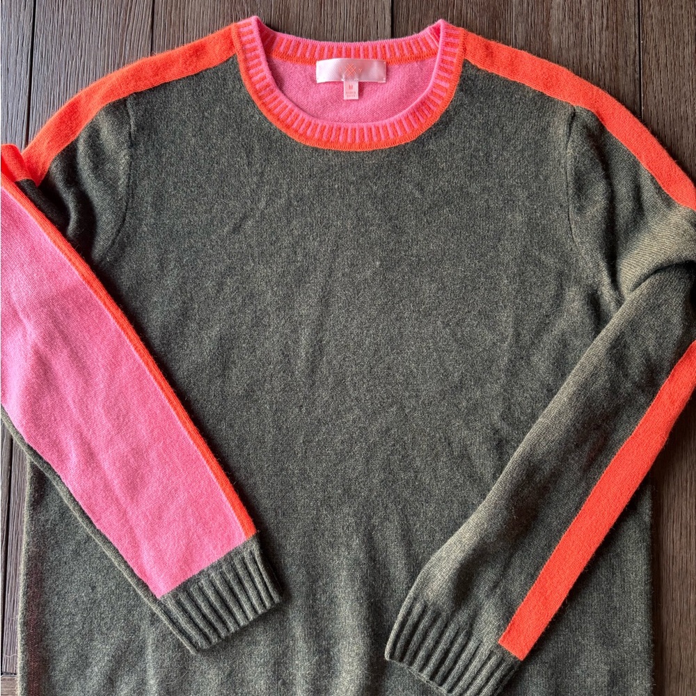 Lisa Todd Olive Sweater with Pink and Orange Accents